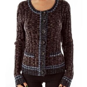 FREE PEOPLE Burnout Multicolor Cable Knit Slim Cardigan with Jumbo Buttons